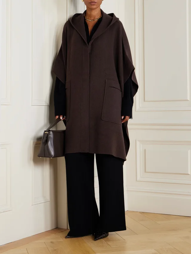 ALLUDE Hooded wool and cashmere-blend cape in Brown, photo 2 of 2 from NET-A-PORTER (Canada)
