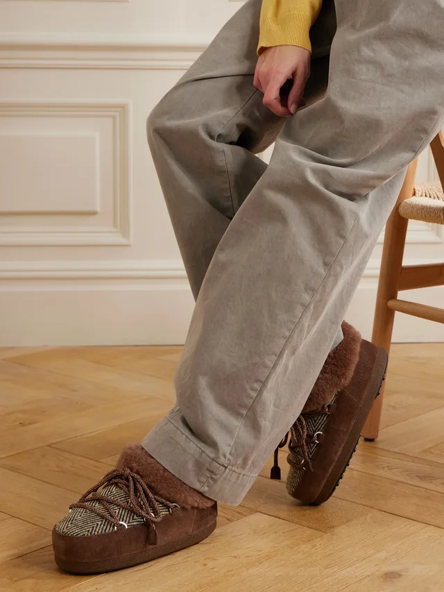 MOON BOOT + Guest in Residence Evx Chalet plush and suede-trimmed knitted platform slip-ons in Brown, photo 2 of 2 from NET-A-PORTER (Canada)
