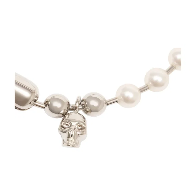 Alexander McQueen Skull Pearl Bracelet — Silver Metal Bracelets in Silver from HEWI