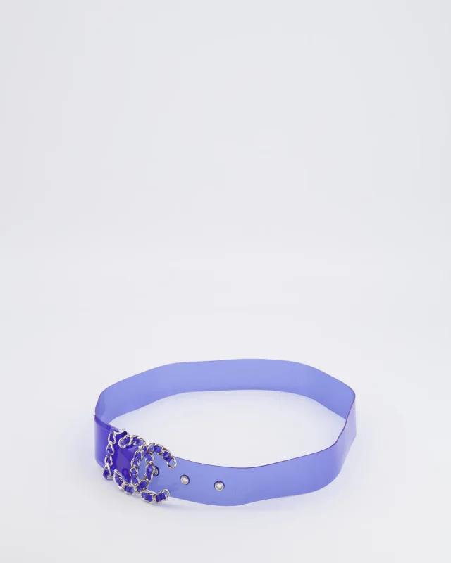 Chanel 18C Blue PVC Belt with Silver CC Chain Logo Buckle 65cm in Blue from Sellier, photo 5 of 8
