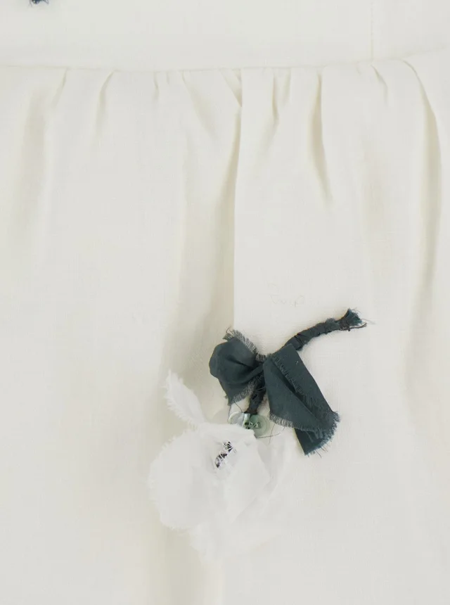 SHUSHU/TONG White Linen Strapless 'Floral Appliqué' Dress for Women in White 100% Linen, photo 6 of 6 from Gaudenzi Boutique