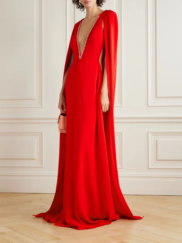 STELLA MCCARTNEY Cape-effect tulle-trimmed crystal-embellished crepe gown in Red, photo 2 of 2 from NET-A-PORTER (Canada)