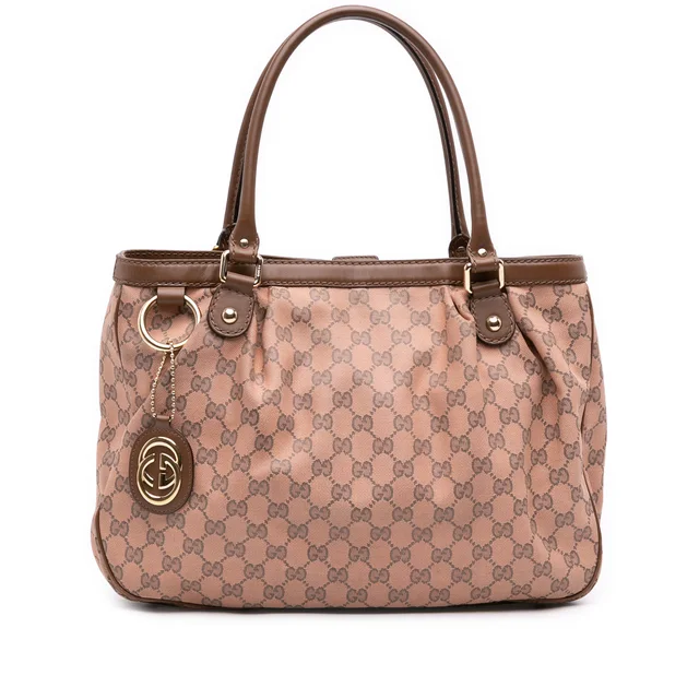 Brown Gucci GG Canvas Sukey Tote in Brown Canvas from Designer Revival