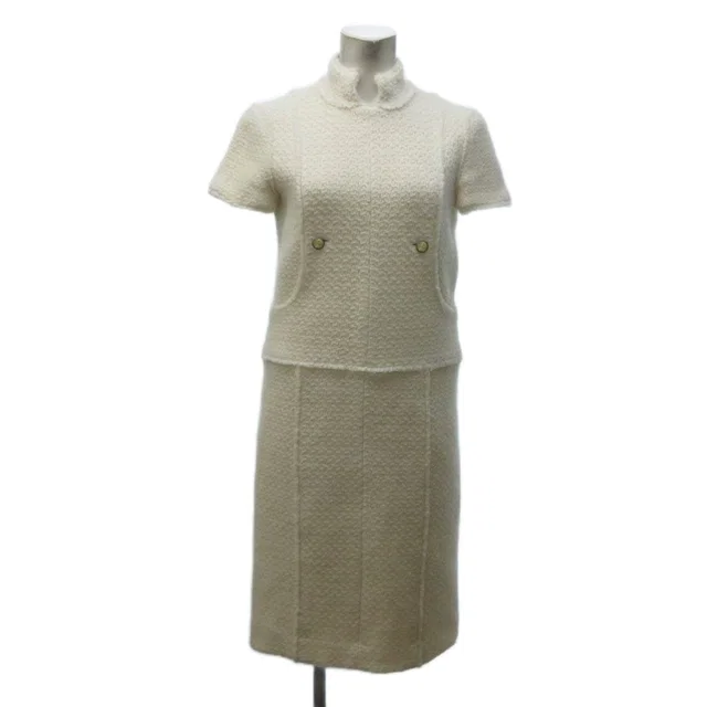 Chanel 04A Tweed Dress Long Length Short Sleeve Wool Angora Blend Ivory 36 in White Tweed from The Reluxe