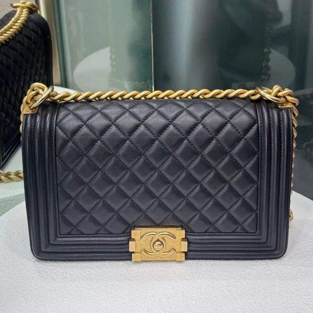 Chanel Boy Medium Lambskin Black GHW in Black Lambskin from Revivre Luxury Consignment
