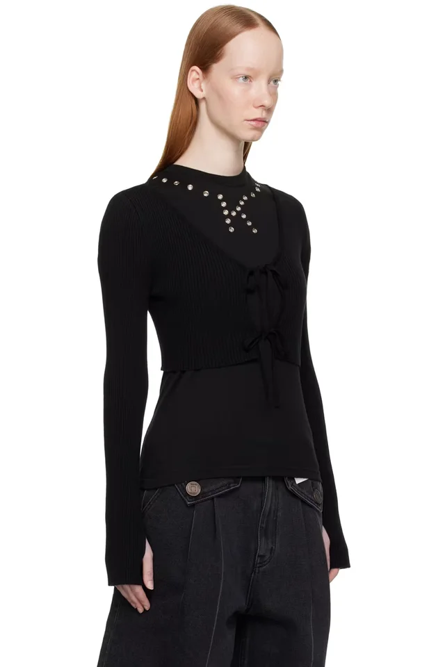 KIMHĒKIM Black Cropped Cardigan, photo 2 of 4 from SSENSE