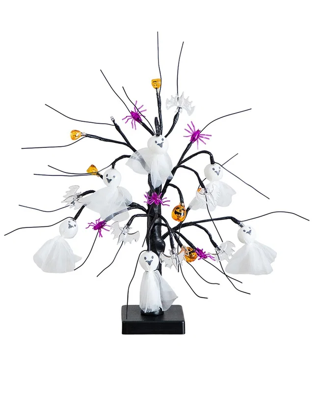 Nearly Natural 18In. Pre-Lit Artificial Halloween Ghost Dolls, Spiders, Bats & Pumpkins 24 LED Lighted Ornament Tree, image 1 of 1 from Rue La La