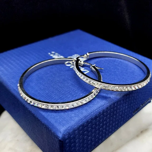 Jewelry White Rhodium Hoops Bright Pave Swarovski Crystals in silver|gray|white from Poshmark