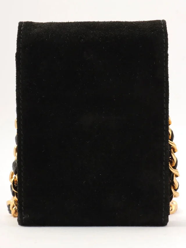 Chanel Suede CC Mark Stitch Chain Shoulder Bag Mini Black circa 2001 in Black Suede from VINTAGE QOO TOKYO, photo 3 of 13