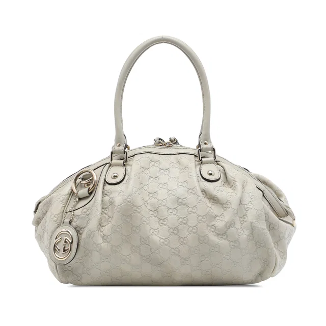 White Gucci Guccissima Sukey Satchel in White Leather from Designer Revival