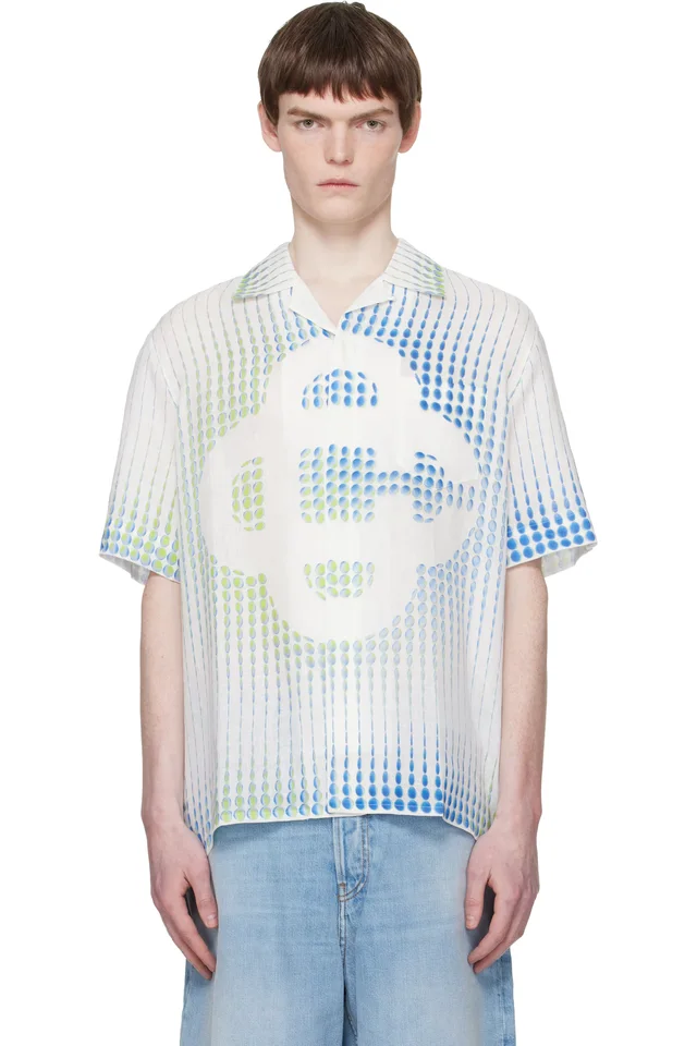 Casablanca White Pills Cuban Collar Short Sleeve Shirt, image 1 of 1 from SSENSE