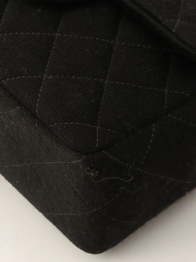 Chanel 1997-ish Cotton Classic Flap Chain Bag Mini Black in Black from VINTAGE QOO TOKYO, photo 11 of 13