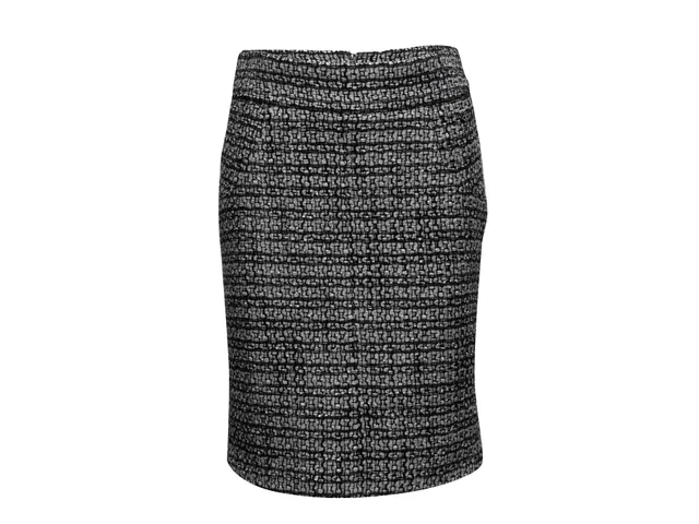 Grey & Navy Chanel Tweed Pencil Skirt Size FR 40 in Navy Tweed from Designer Revival