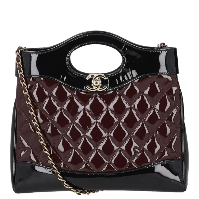 Chanel Burgundy and Black Patent Leather with Quilted Pattern Shoulder Bags in Black Patent leather from HEWI