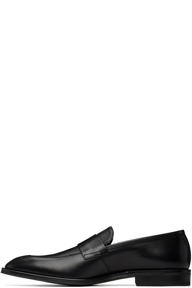 BOSS Black Plain Penny Trim Leather Loafers, photo 3 of 3 from SSENSE