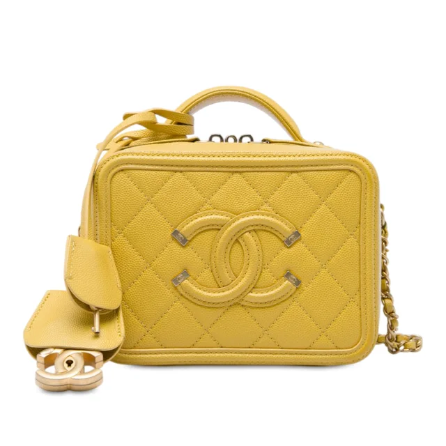 Yellow Chanel Small Caviar CC Filigree Vanity Case Satchel in Yellow Caviar leather from Designer Revival