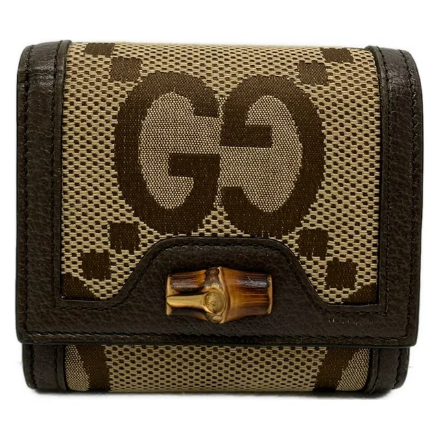 Gucci Bifold Wallet Beige Dark Brown Leather in Brown Leather from The Reluxe