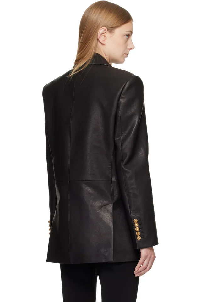 BALMAIN Black Tailored Lambskin Long Blazer, photo 3 of 4 from SSENSE
