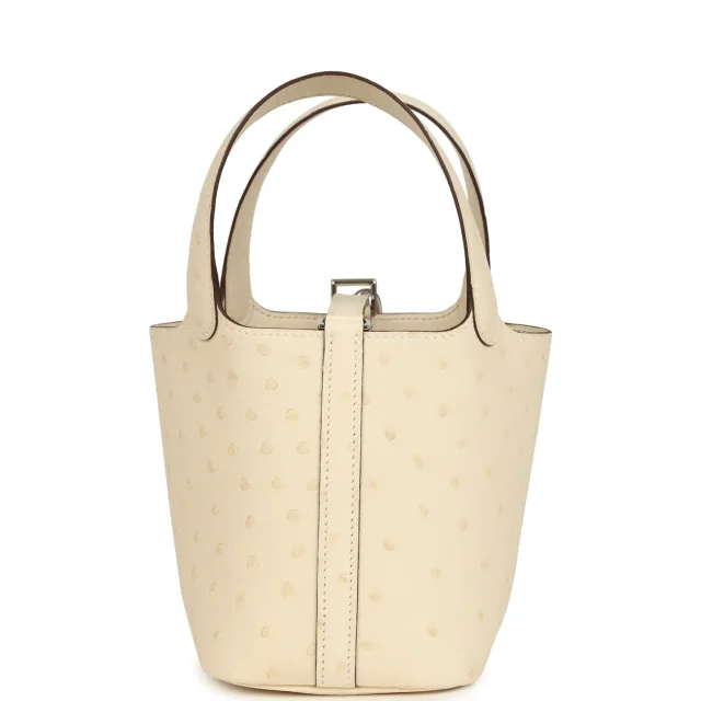 Hermès Micro Picotin Lock 14 Nata Ostrich Palladium Hardware in Ostrich from Madison Avenue Couture, photo 4 of 8