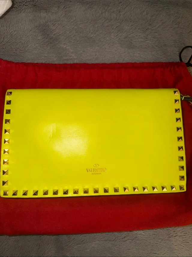 Valentino Garavani Neon Yellow Rockstud Clutch Excellent Condition Db in yellow|gold Leather from Poshmark