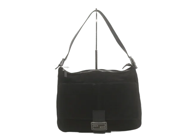Fendi BAGUETTE SUEDE Black Large with Zip Detail in Black Suede from Luxury Promise