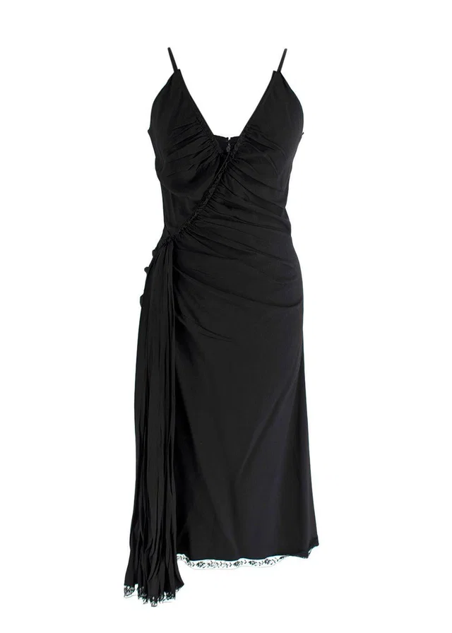 Prada Black Ruched Laced Hem Midi Dress in Black from HEWI
