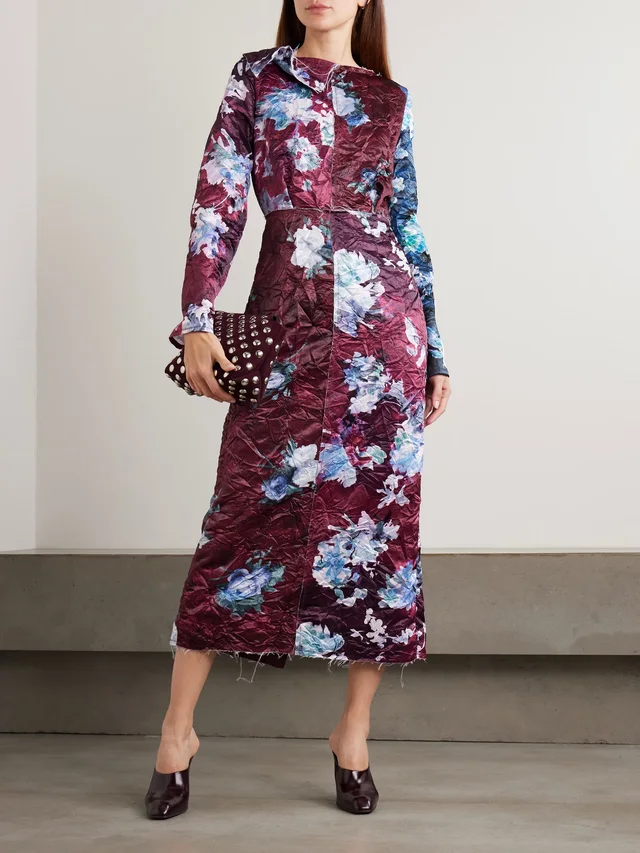 ERDEM Frayed floral-print crinkled-satin midi dress in Red, photo 2 of 2 from NET-A-PORTER (Canada)