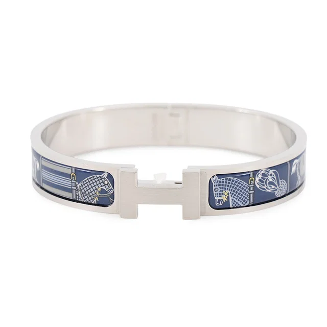 Hermès ClicHH Horsewear Bracelet Size PM Blue Dye Metal Enamel in Blue from GALLERY RARE