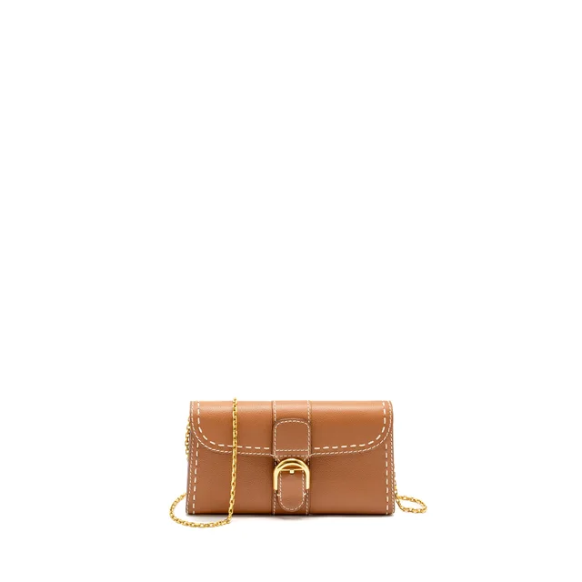 Delvaux Brillant Long Wallet Chain Rodeo Calfskin Caramel GHW in Calfskin from EMIER