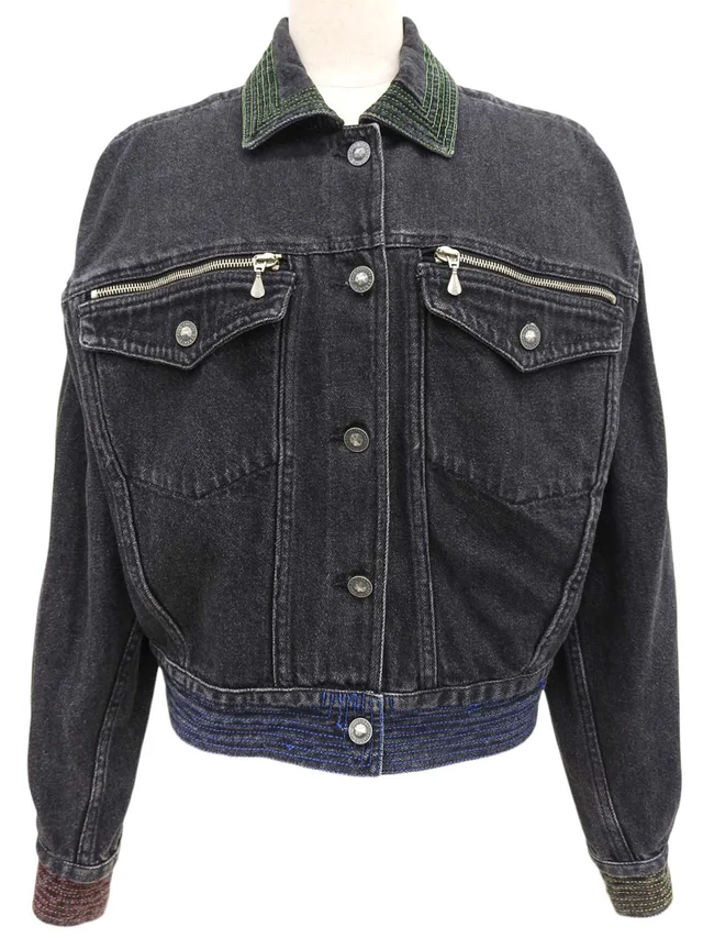 Versace Logo Button Denim Jacket #S Black in Black Denim from VINTAGE QOO TOKYO, photo 2 of 2