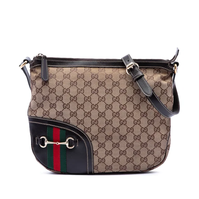 Beige Gucci GG Canvas Horsebit Web Crossbody in Beige Canvas from Designer Revival