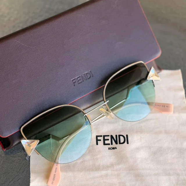 Fendi Women's Oversized Sunglasses - Grey/Blue in blue|gray from Depop, photo 1 of 1
