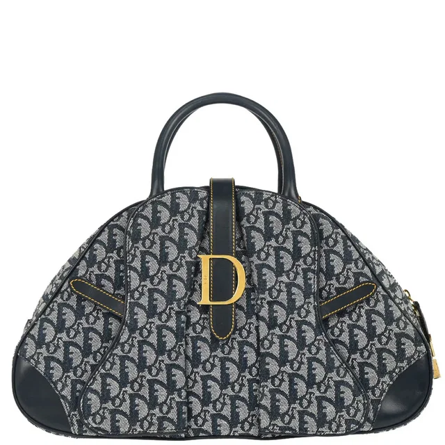 Dior 2002 Navy Double Saddle Trotter Handbag in Navy Canvas from AMORE Vintage Tokyo