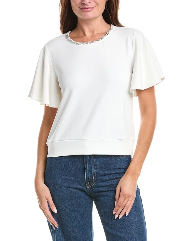 Gracia Crystal Embroidered Crewneck Top, image 1 of 1 from Gilt