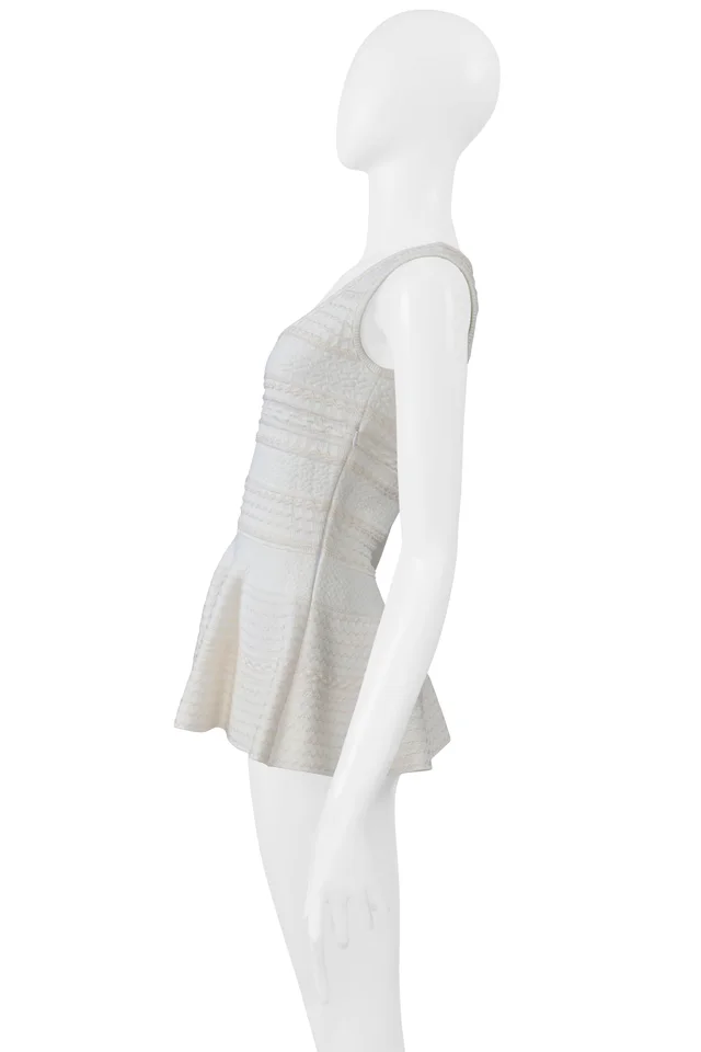 Alexander McQueen White And Cream Peplum Knit Tank Top in White Silk from Resurrection Vintage, photo 2 of 2