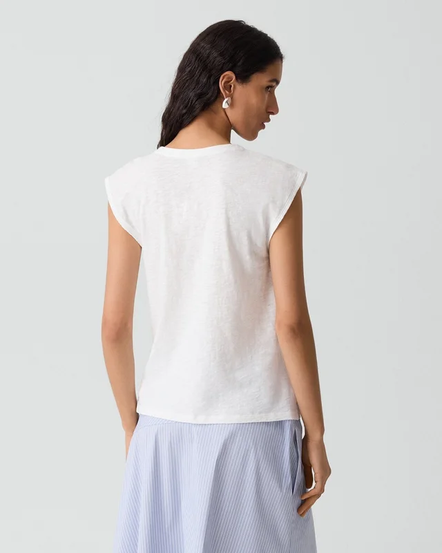 Theory Crewneck Button-Up Top in Organic Slub Cotton, photo 4 of 6 from Theory