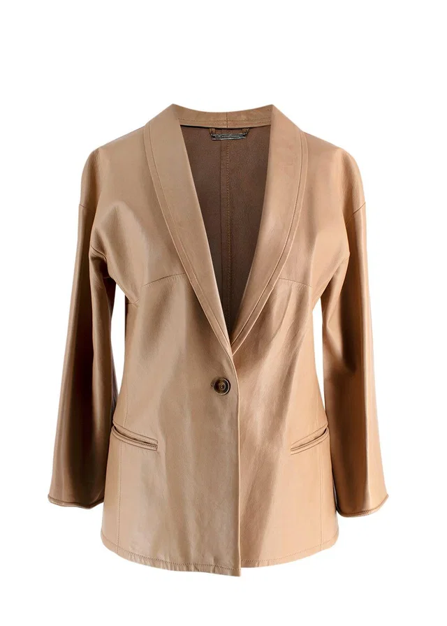 Giorgio Armani Beige Leather Blazer in Beige Leather from HEWI