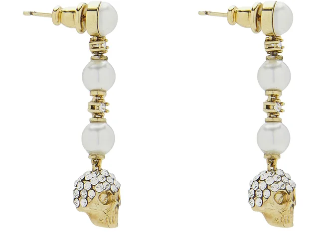 MCQUEEN Skull and pearl earrings in White 100% brass, photo 4 of 5 from 24S (US)