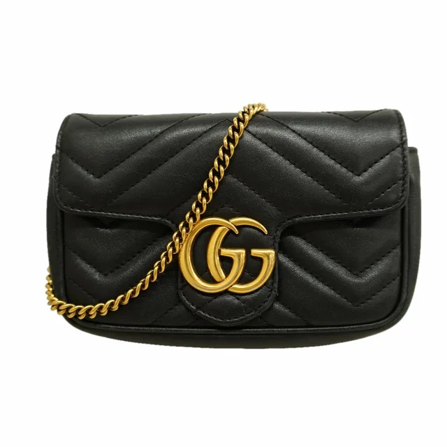 Gucci Shoulder Bag GG Marmont Leather Black Gold in Black Leather from The Reluxe