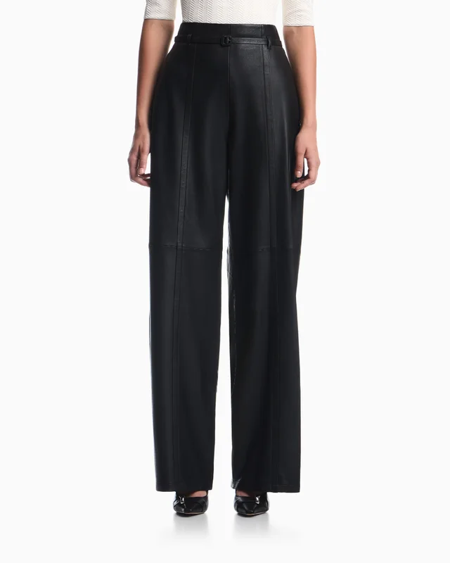 Emporio Armani Trousers in leather with high waist wide leg and belt, photo 4 of 7 from SENSER