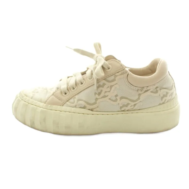 Fendi Force Sneakers Low-Cut Canvas Leather Logo All Over Print Beige in Beige Canvas from The Reluxe