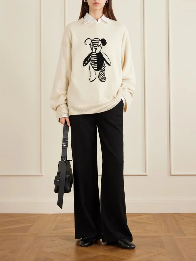 THE ELDER STATESMAN Teddy intarsia-knit cashmere sweater in White, photo 2 of 2 from NET-A-PORTER (Canada)