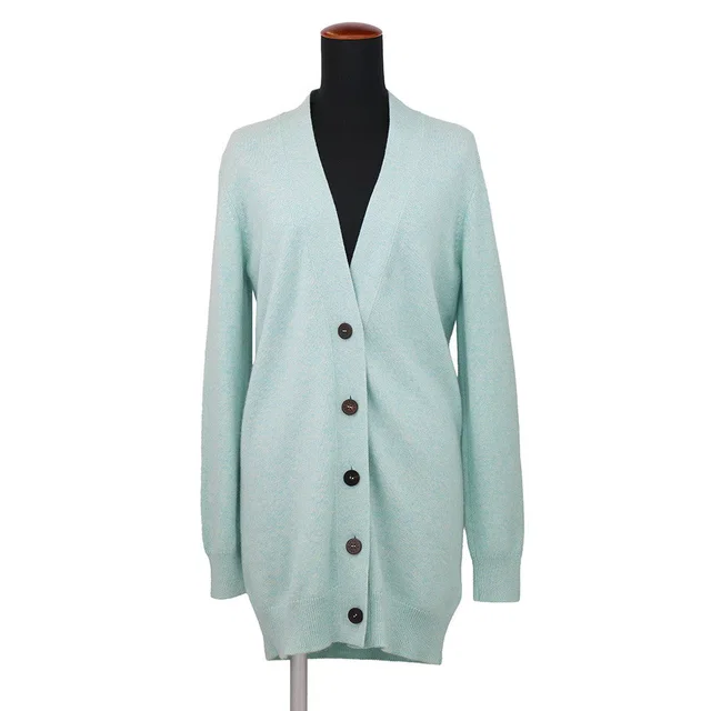 Hermès Sellier Button Long Cardigan Size 36 Light Blue Cashmere100% in Blue from GALLERY RARE
