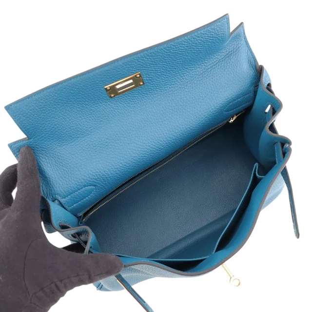 Hermès Kelly Retourne Blue de Galice Togo Leather Size 28 in Blue Togo leather from GALLERY RARE, photo 6 of 15