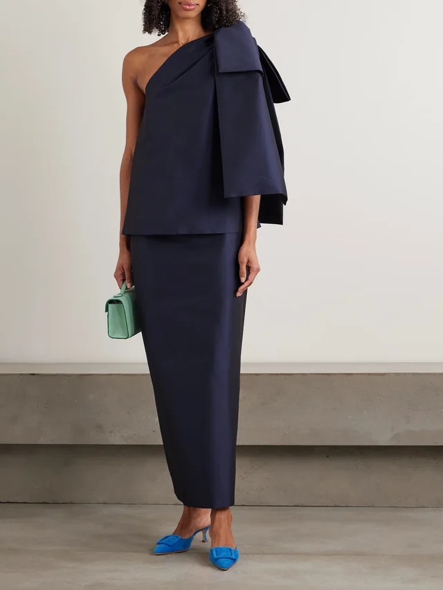 BERNADETTE Winnie one-shoulder bow-detailed taffeta top in Blue, photo 2 of 2 from NET-A-PORTER (Canada)