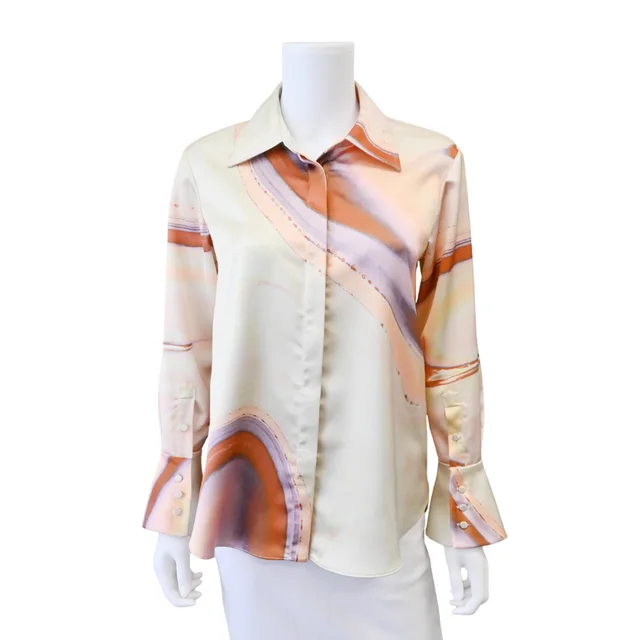 SIMKHAI Elika Marble Print Satin Blouse in Satin from Clotheshorse Anonymous