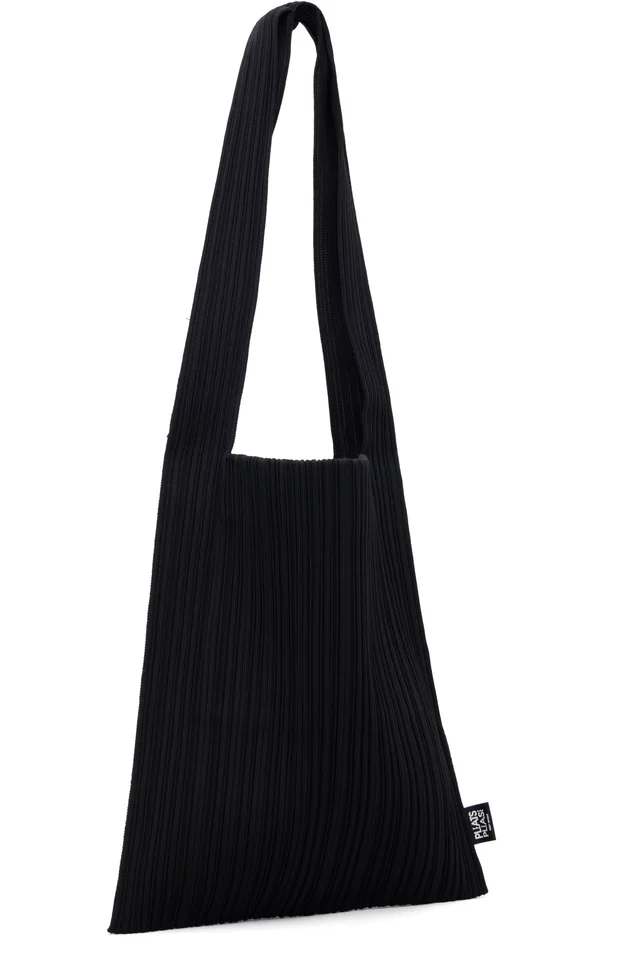 PLEATS PLEASE ISSEY MIYAKE Black Crepe Knit Tote, photo 2 of 4 from SSENSE