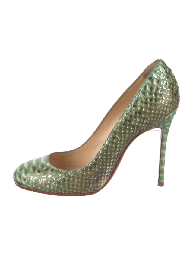Christian Louboutin Snakeskin Animal Print Pumps in green|blue from The RealReal