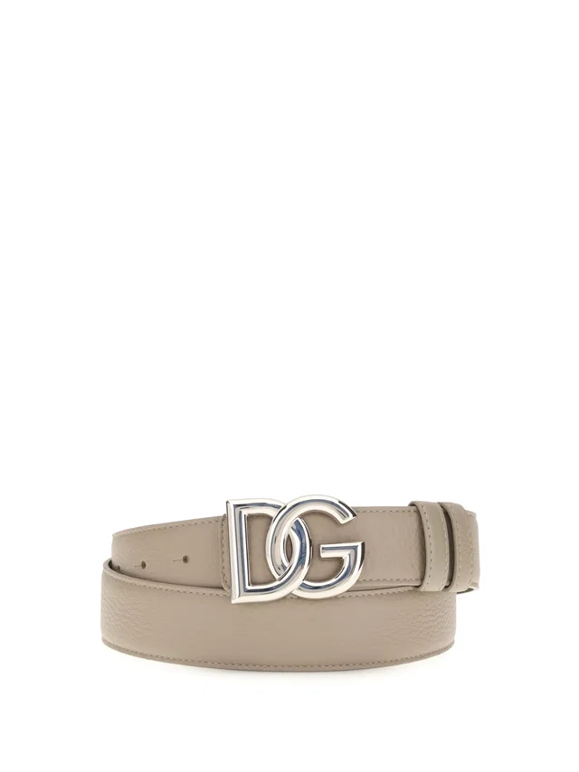 Dolce & Gabbana Dg Logo Calf Leather Belt — Beige Bos Taurus in Beige Calfskin from HEWI