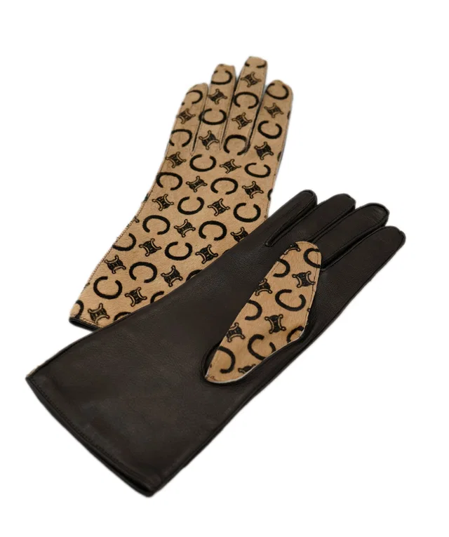 Celine logo beige & brown pony hair gloves - coming with box in Brown Leather from Luxury Promise